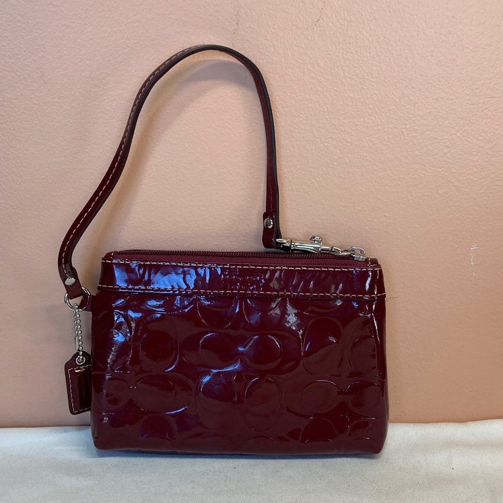 Coach Glossy Burgundy Patent Leather Wristlet